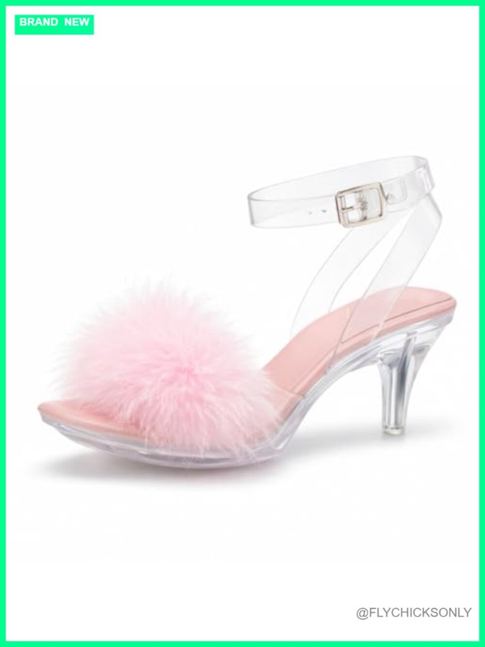 Women's Fuzzy Clear Heels Ankle Strap Stiletto Sandals Fluffy Feather Slip On